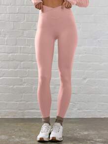 Musera Sport 交叉腰部修身运动紧身裤 夏季 假日 健身房 健身 秋季 瑜伽 普拉提 日常休闲 - 淺粉色 - 查看 2