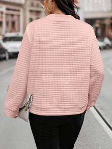 EMERY ROSE Plus Size Women's Solid Color Long Sleeve Zip-Up Casual Baseball Jacket, Autumn Fall Winter Cloth For Women - Pink - View 2