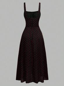 SHEIN Clasi 女式大码圆点无袖方领褶饰休闲夏季连衣裙 - 彩色 - 查看 2