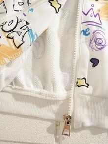 Explorewe 青少年女孩字母印花长袖拉链休闲棒球夹克，秋季 - 彩色 - 查看 9