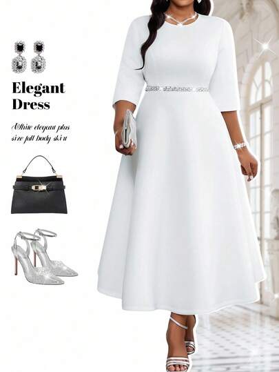 Fleurora Spring And Summer Autumn And Winter Elegant Commuting Office Party Wedding Cocktail Party Concert/Music Festival White Knitted Scoop Neck  Ball Gown Flared Three Quarter Length Sleeve Plus Size Dresses Plus Size Elegant White Dress, Suitable For Party Curve Wedding Guest Dress Plus Size Wedding Guest Dress Office Dress Business Casual Women Wedding Dress Guest Dresses For Wedding Guest Festival Outfits Autumn Clothes Wedding Guest Dress Elegant Wedding Guest Festival Outfit Elegant Dresses Fall Wedding Guest Dress Festival Autumn All White Party Outfit Women Dresses For Wedding Event Dress For Wedding Guest Mother Of The Bride Dresses For Wedding Birthday Outfit Work Dresses For Women Classy Outfits For Women Festival Outfits For Women Women's Fall Clothes Fall Dresses Fall Clothes Plus Size Fall Women Clothes Fall Clothes For Women Fall Dresses For Women Civil Wedding Dress White Dress For Civil Wedding White Civil Wedding Dress Going Out Outfit Going Out Elegant Party Dress