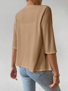 EMERY ROSE 女士纯色简约休闲长袖常规开衫，夏季轻便夹克 - 棕色 - 查看 2