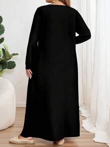 EMERY ROSE Váy midi dáng chữ A dài tay màu đen cỡ lớn, trang phục thường ngày cho ngày lễ dành cho nữ, mùa thu/đông - Nhiều màu - Xem 2