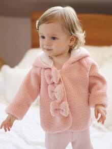 SHEIN 女婴6个月-3岁纽扣外套休闲长袖秋季保暖加厚外套 - 粉色 - 查看 7