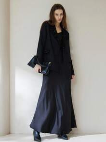 Aveloria Modichic 女士通勤时尚天鹅绒亮片拼接宽松双排扣西装外套，优雅高端休闲外套