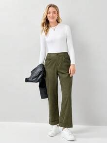 Miaspire Women's Solid Color Corduroy Pocket Cone-Shaped Casual Pants For Autumn