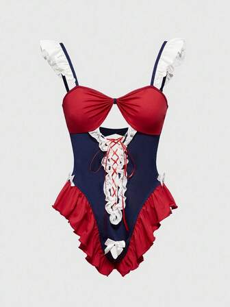 Kawaii Cute Lolita Uniform Dopamine Girl Hollow Lace-Up Sensual Bodysuit