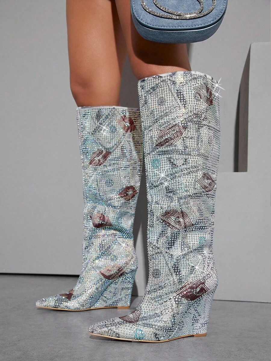 SHUZIA Closed Toe Knee High Wedge Boots