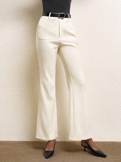 BizChic 2025秋冬新款白色喇叭裤，百搭时尚通勤别致优雅都市浪漫商务休闲办公装，适合乡村音乐会、韩式风格、婚礼嘉宾、生日、万圣节、约会、派对、机场、圣诞节