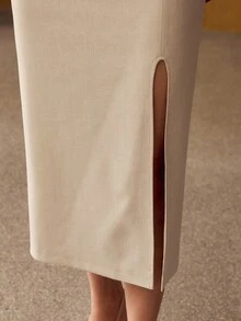 MOTF PREMIUM FRONT SLIT STRAIGHT SKIRT, AUTUMN/WINTER - Beige - View 2