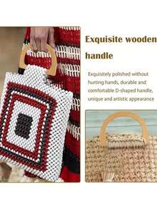 1 Pair High-End Wooden Handbag Handle, Round D-Shape Bamboo Wood Purse Accessory - Multicolor - View 3