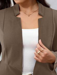 SHEIN Clasi Plus Notched Detail Ruffle Hem Blazer,Business Casual Woman In Fall/Winter - Camel - View 4