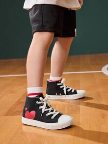 JNSQ Fashionable All-Match Versatile Spring/Summer Casual High-Top Heart-Shaped Vulcanized Canvas Shoes For Kids - Black - View 3