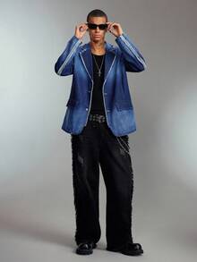 ROMWE MEN Men's Casual Distressed Denim Jacket, Suitable For Spring/Summer , Fall - Black - View 6