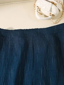 Modelyn Navy Blue Striped Loose Straight Leg Pants, Commuting Fashion Elegant Plus Size Trousers For Women Fall Cloth For Women - Blue - View 5