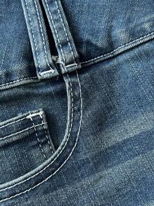 Elamini Women's Button Front Pocket Skinny Casual Versatile Denim Shorts - Blue - View 4