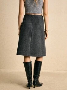 Poéselle Women's Skirts, Tweed Skirts, Asymmetrical Design, Gray Midi Skirts, Women's Bottoms, Warm Women's Casual Commuter Collegiate Style Zip-Up Pleated Knee-Length A-Line Skirt, Autumn/Winter (Belt Not Included) Women's Bottoms Long Skirts Fall Clothes For Women Autumn Outfits For Women Winter Clothes For Women Women's Winter Clothes