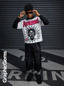 SHEIN Coolqubz Zweiteiler Hoodie Langarmsweatshirt mit Blitz-Motiv für Teenager Jungen - Schwarz und Weiss - Übersicht 7