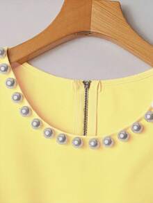 Franclia 法式高级时尚立体钉珠无袖上衣叠穿阔腿裤长裤夏季两件套女士夏装夏季两件套夏季 - 黃色 - 查看 3