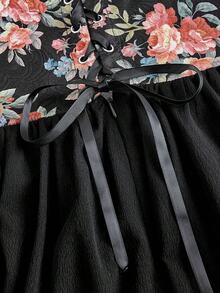SHEIN MOD Women's Vintage Floral Lantern Sleeve Dress, Corset Midi Dress, Peasant Dress,  Vintage Dress, Elegant Dress,Fall Dress,Halloween,New Year Dress,Graduation Dress,Party Outfit,WesternFor Women,Country Concert Outfit,Vampire Costume, Black Corset Dress, Witchy Dress, Vampire Dress, Gothic Dress - Black - View 4
