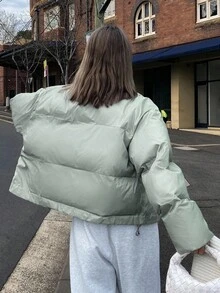 Livesso Solid Color Loose Collar Short Cotton-Padded Coat For Women Jacket - Mint Green - View 3