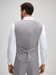 Officeau 男士春秋季百搭休闲西装三件套，包含西装外套、西裤和马甲，正式商务经典西装搭配西裤，春夏皆宜 - 灰色 - 查看 3