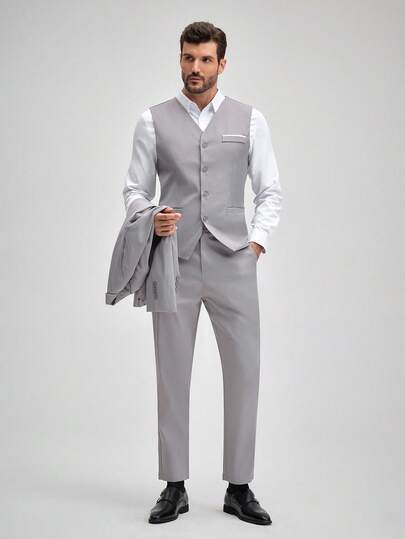 Officeau 3 Stücke Herren Frühling/Herbst vielseitiger Lässig Anzug Set, beinhaltet Blazer, Hose und Weste, formeller Business "Old Money" Anzug mit Anzughose vom Frühling bis Sommer