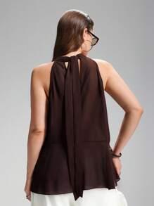 LYSMO 大码女式简约系带围巾式上衣 - 棕色 - 查看 6