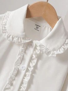 SHEIN Playful Pals White Doll Face Floral Trim Casual Contrast Color Shirt, Versatile Korean Style Blouse For Spring, Autumn & Winter Fall - White - View 7