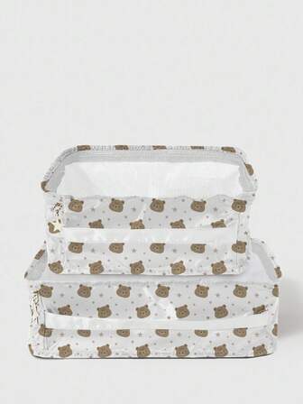 Kawaii 2 Piezas/set Bolsa De Almacenamiento De Ropa Plegable Con Diseño De Estrella Y Cabeza De Oso Caricaturesco Para Viaje Y Actividades Al Aire Libre