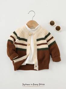 Cozy Pixies Áo khoác cardigan cổ tròn sọc nhiều màu cho bé trai - màu nâu - Xem 3