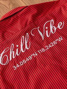 Manfinity VCAY 男士时尚休闲宽松短款方正条纹字母刺绣T恤，情侣装 - 紅色 - 查看 7