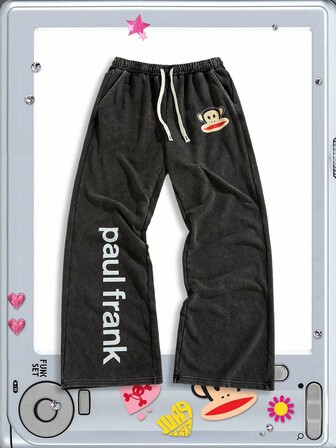 Paul Frank X ROMWE Men's Letter & Cartoon Graphic Sweatpants, Comfortable Leisure Wear