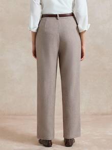 Briarwyn 女士时尚通勤人字纹长裤 - 卡其色 - 查看 6