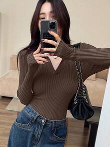 DAZY Women's Casual Solid Color Slim Fit Long Sleeve Sweater Fall
