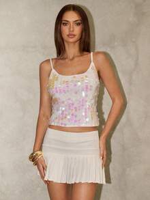 SHEIN BAE Áo hai dây cắt cúp sequin thời trang dành cho nữ mùa hè - Nhiều màu - Xem 4