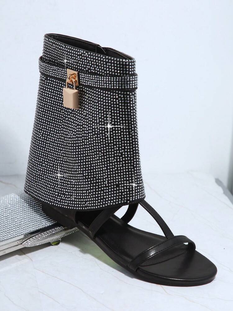 Rhinestone Decor Sandals Boots