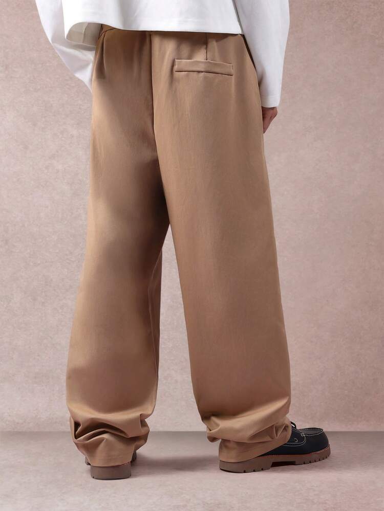 Wide Leg Twill Trousers With Belt And Pleats