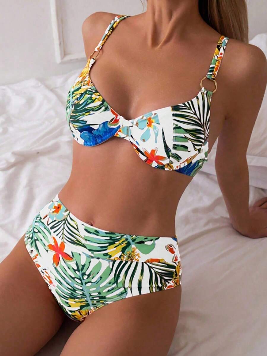 Swim Lushoire Soft Cup Steel Frame Bikini Set, Simple & Fashionable For Summer - Multicolor - View 1