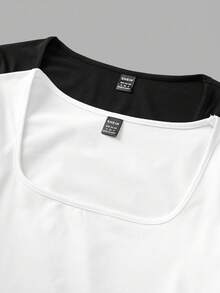 SHEIN EZwear 2 piezas Camisetas de base ajustadas en talla grande, negro y blanco - Blanco y Negro - Ver 8