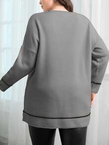 EURMUSE Contrast Binding Batwing Sleeve Sweater - Light Grey - View 2