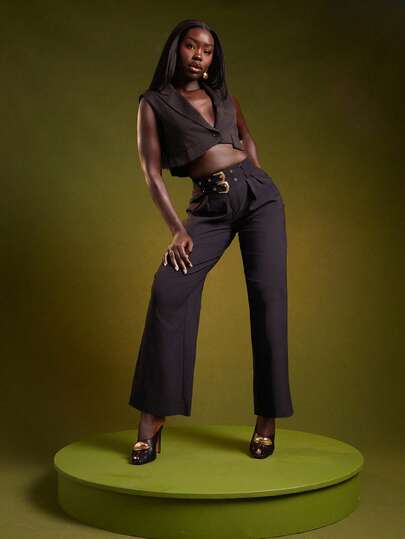 NYA SZN Pant High Rise Fitted Pocket Detail Loose Formal Wedding Guest Business Casual Businesswear Outfits For Women