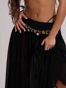 MUSERA Boho Low Rise Chiffon Maxi Skirt Vacation Summer Ibiza Fits Sands    Party Spring Summer Elegant Holiday - Black - View 5