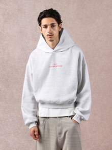 SUMWON Crop Fit Urban Street Style Fleece Hoodie With Stylish Back Script Print Drawstring Hood Casual Everyday Wear Fall Winter Loungewear Minimal Design - Light Grey - View 6
