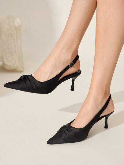 CUCCOO CHICEST 女士尖头扭结中跟鞋，优雅浪漫性感时尚哥特式黑色缎面高跟鞋，适合下午茶、约会、工作、派对、正式场合、万圣节、圣诞节、感恩节等场合的礼服鞋。