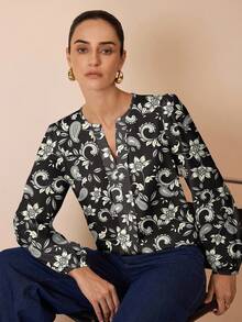 Shutterstock Glamance Women's Office Casual Blouse, Suitable For Autumn And Winter Paisley Blouse Floral Blouse Women Work Tops - Multicolor - View 1