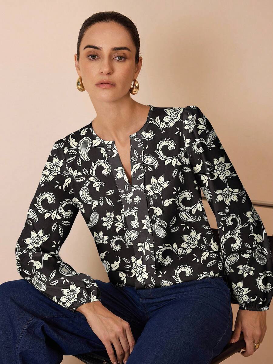 Shutterstock Glamance Women's Office Casual Blouse, Suitable For Autumn And Winter Paisley Blouse Floral Blouse Women Work Tops - Multicolor - View 1