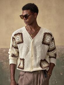 AKNOTIC 男士休闲撞色针织开衫，秋冬 - 彩色 - 查看 6