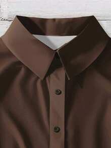 EMERY ROSE 大码棕色休闲简约全印花衬衫，适合夏季