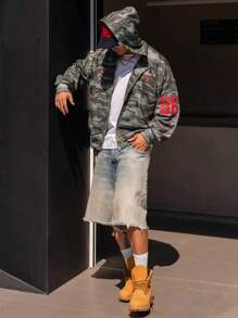 DAZY Men's Camouflage Pattern Letter Embroidery Hooded Streetwear Sweatshirt Sweatshirt, Autumn - Multicolor - View 4